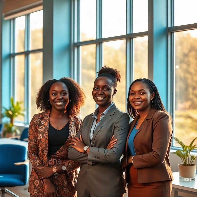 Three Orbitcswift content operations consultants in a bright Thika office