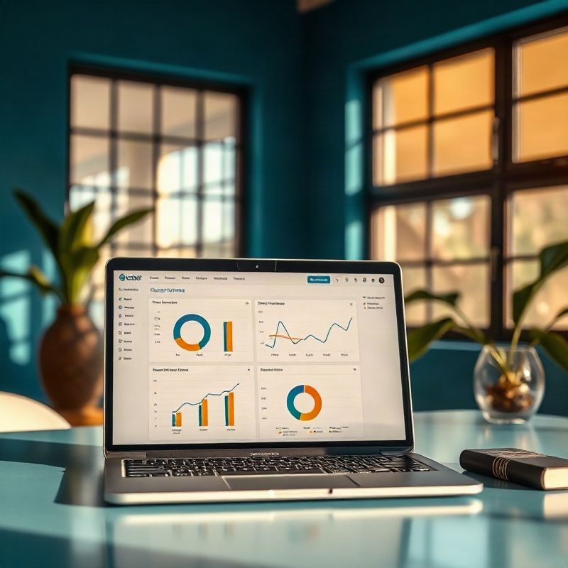 Looker Studio dashboard displayed on a laptop in a modern Kenyan office